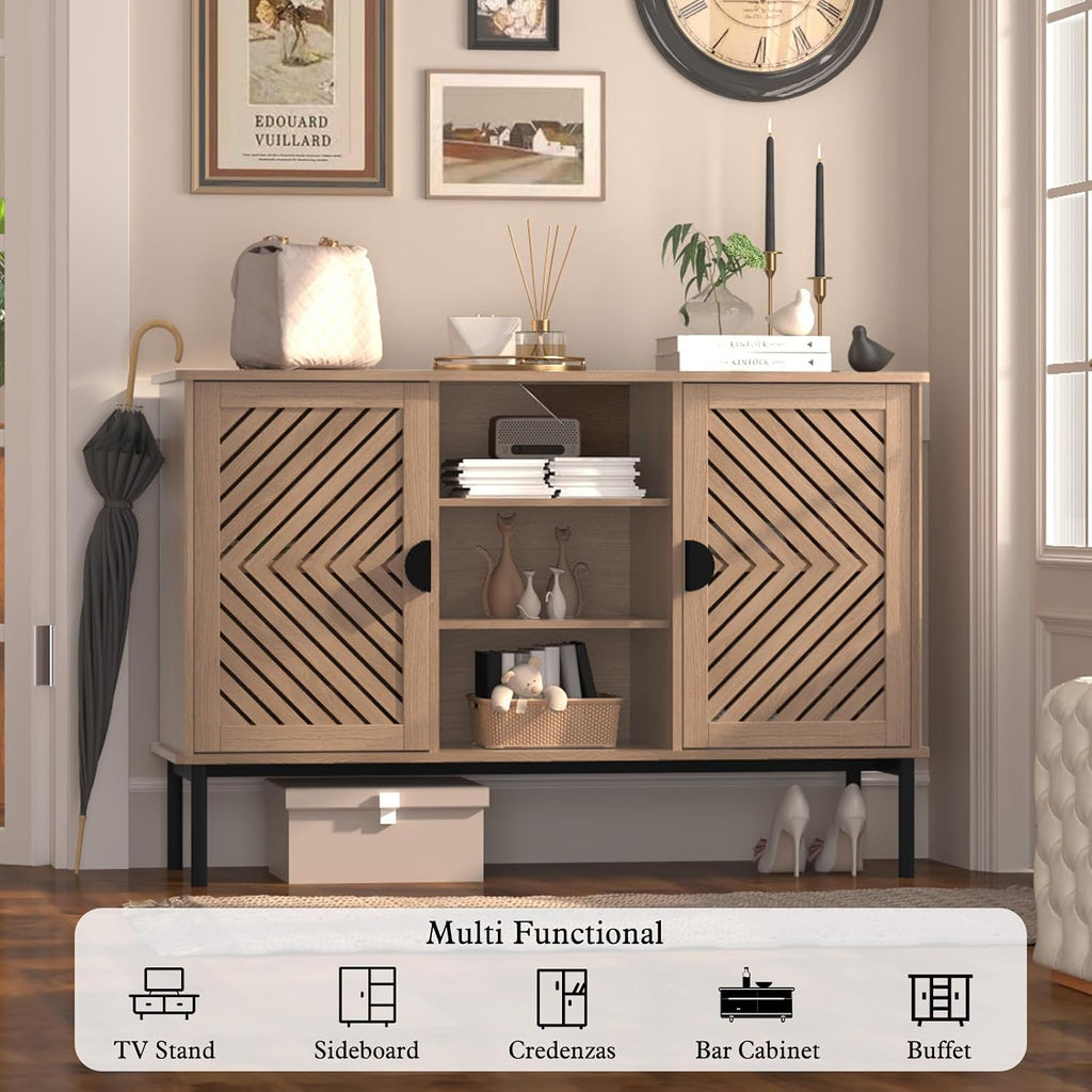 48" Accent Cabinet with 2 Doors Wood,Sideboard Storage Cabinet | Modern Buffet Cabinet with Adjustable Shelves &