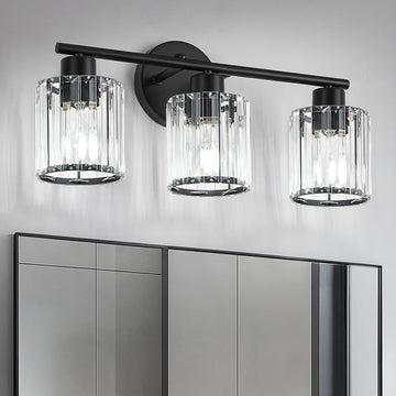 Modern Black Crystal Bathroom Light Fixtures,3-Light | Bathroom Lighting Fixtures over Mirror,Vanity Lights for
