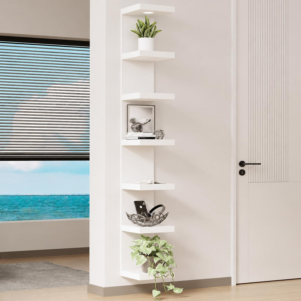 Versatile 7 Tier Wall Shelf Unit, White Lack Wall Shelf, Display Floating Shelf with LED Remote Control Light