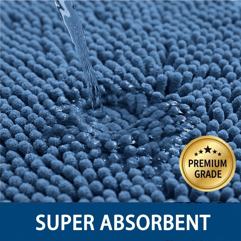 Bathroom Rugs Sets 2 Piece,Super Absorbent Chenille Bath Mats and U-Shaped Toilet Rug,Strong PVC Non Slip