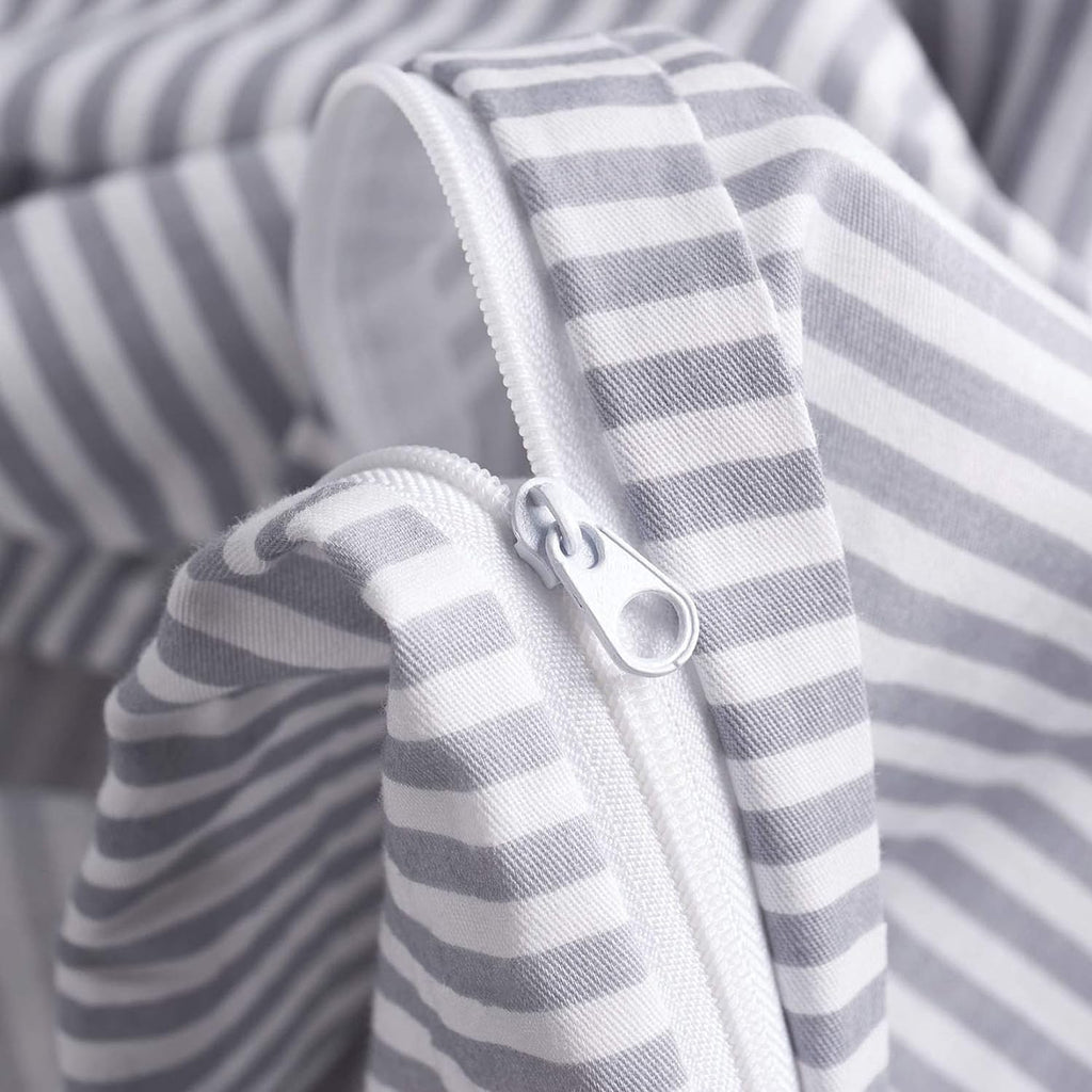 Striped Cotton Duvet Cover Set, Ticking Stripe Pinstripe Farmhouse, 100% Cotton Bedding Set, 3 Pieces, Gray White