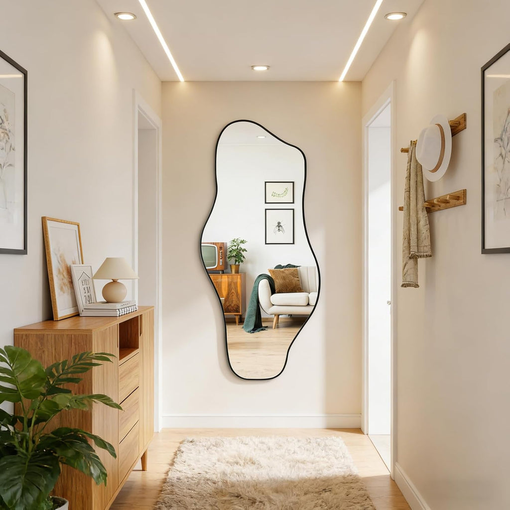 Irregular Mirror Full Length, 67"x31" Asymmetrical Tempered Glass Mirrors, Modern Large Organic Frameless Mirrors