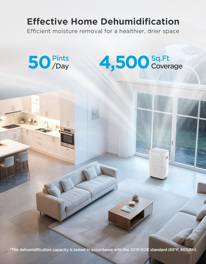 Dehumidifier for Home 4,500 Sq. Ft. 50 to 137 Pint with Pump, Drain Hose