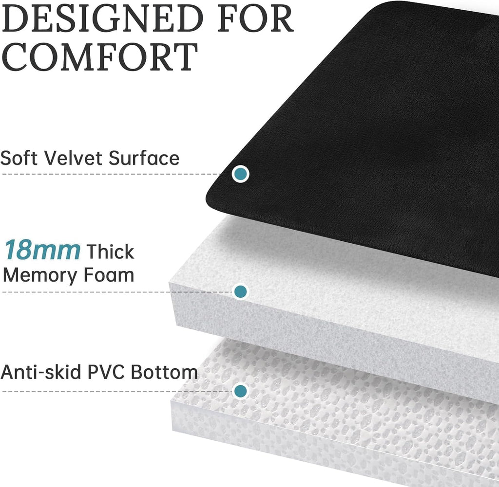 3-Piece Memory Foam Bathroom Rug Set, Black | Quick Dry Velvet Surface, Non-Slip & PVC Backing, Ultra Soft Bath Rugs