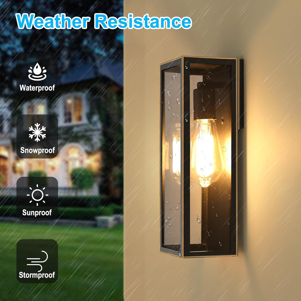 2-Pack Outdoor Wall Lanterns, Exterior Waterproof Outdoor Lights with Glass Shades, Bronze Porch Lights Wall Mounted