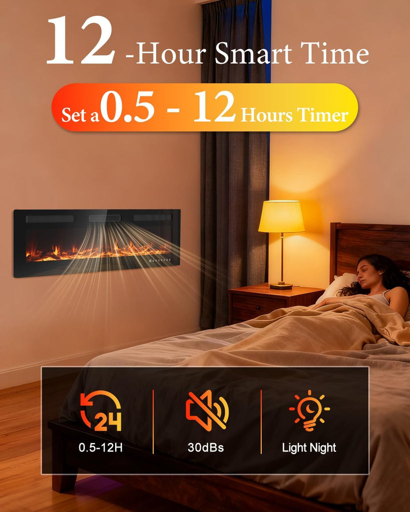 60" Electric Fireplace Insert| Wall Fireplace Electric with 3 Remote Controls |36 Custom Flame Effects