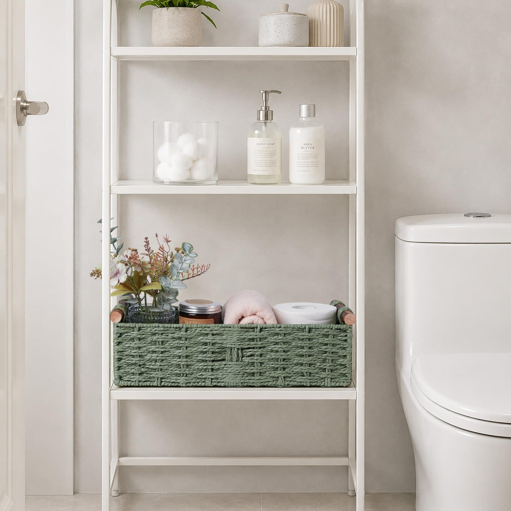Round Paper Rope Storage Basket Wicker Baskets for Organizing with Handle Decorative Storage Bins for Countertop