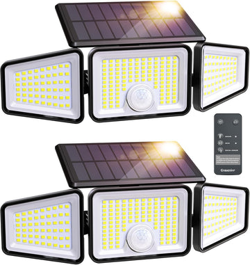 Solar Motion Lights Outdoor, 3000LM 220 LED High Brightness Motion Sensor Outdoor Lights, 3 Head 4 Modes 270° Wide