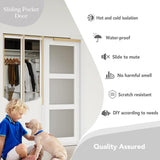 32 in. x 80 in. Sliding Pocket Door, 3-Lite Frosted Glass Interior Door with Frame and Hardware Kit 