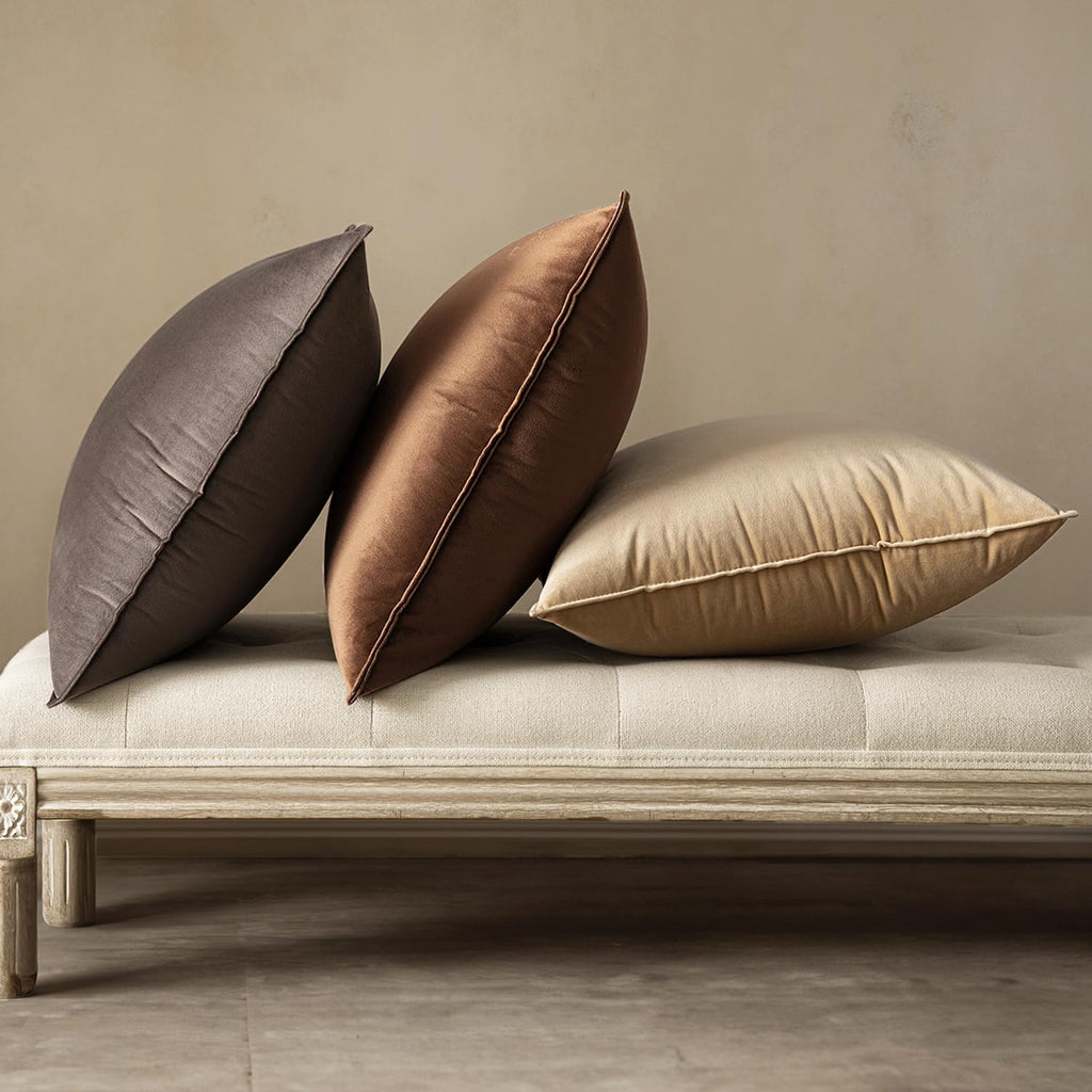 Dark Coffee Velvet Throw Pillow Covers 20x20 Taupe Neutral Soft Decorative Solid Square Cushion Cases Pack of 2