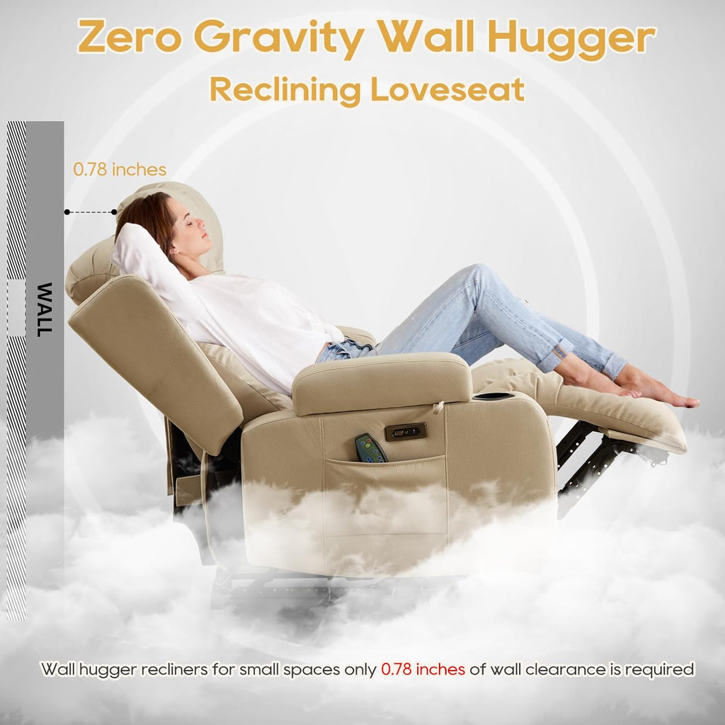 Power Loveseat Recliner Sofa with Flip-Up Backrest Console, Bluetooth Speakers, Drawer, AC Outlet, LED Light