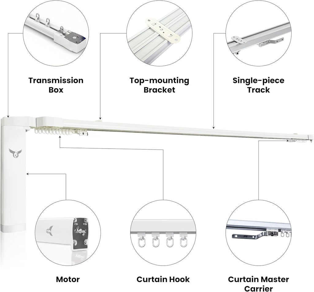 Smart Motorized Curtain Track, 71-130in, No-Cut Adjustable Electric Rail, ~33dB Quiet Motor, Remote & App Control