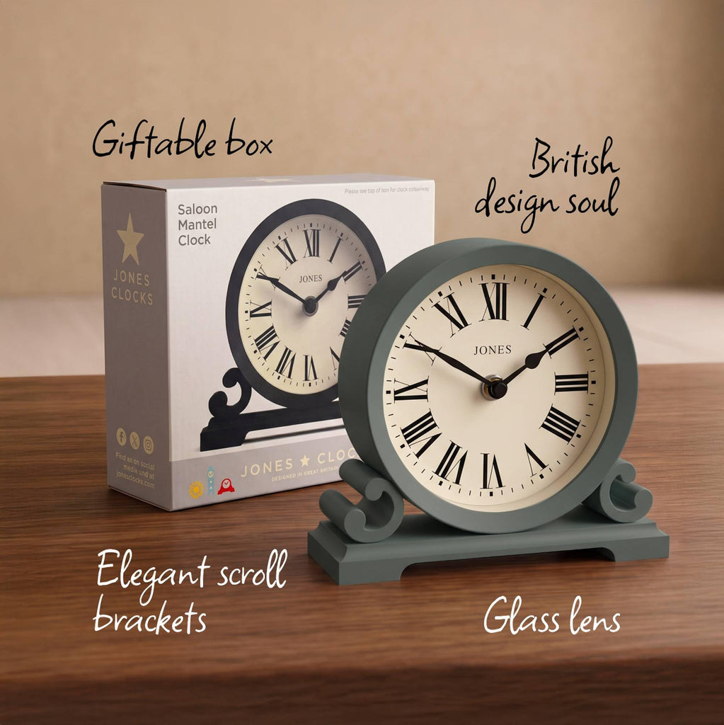 Saloon Mantel Clock | Small Double Scroll Design | Green
