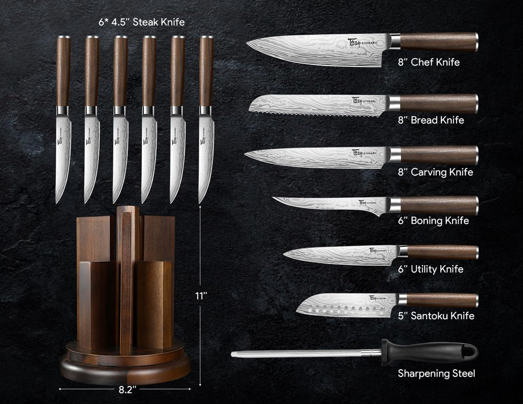2026 Upgrade Knife Set 14 Piece Japanese Style Kitchen Knife Set With 360° Rotatable Magnetic Block, High Carbon