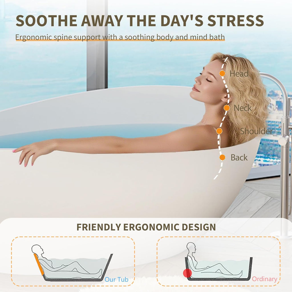 63" Matte White Freestanding Solid Surface Bathtub - Stone Resin Soaking Tub, cUPC Certified