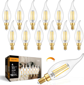 Dimmable LED Candelabra Bulbs 40 Watt Equivalent, 2700K Soft Warm White Chandelier Light Bulbs, 4W 460 Lumens Flame