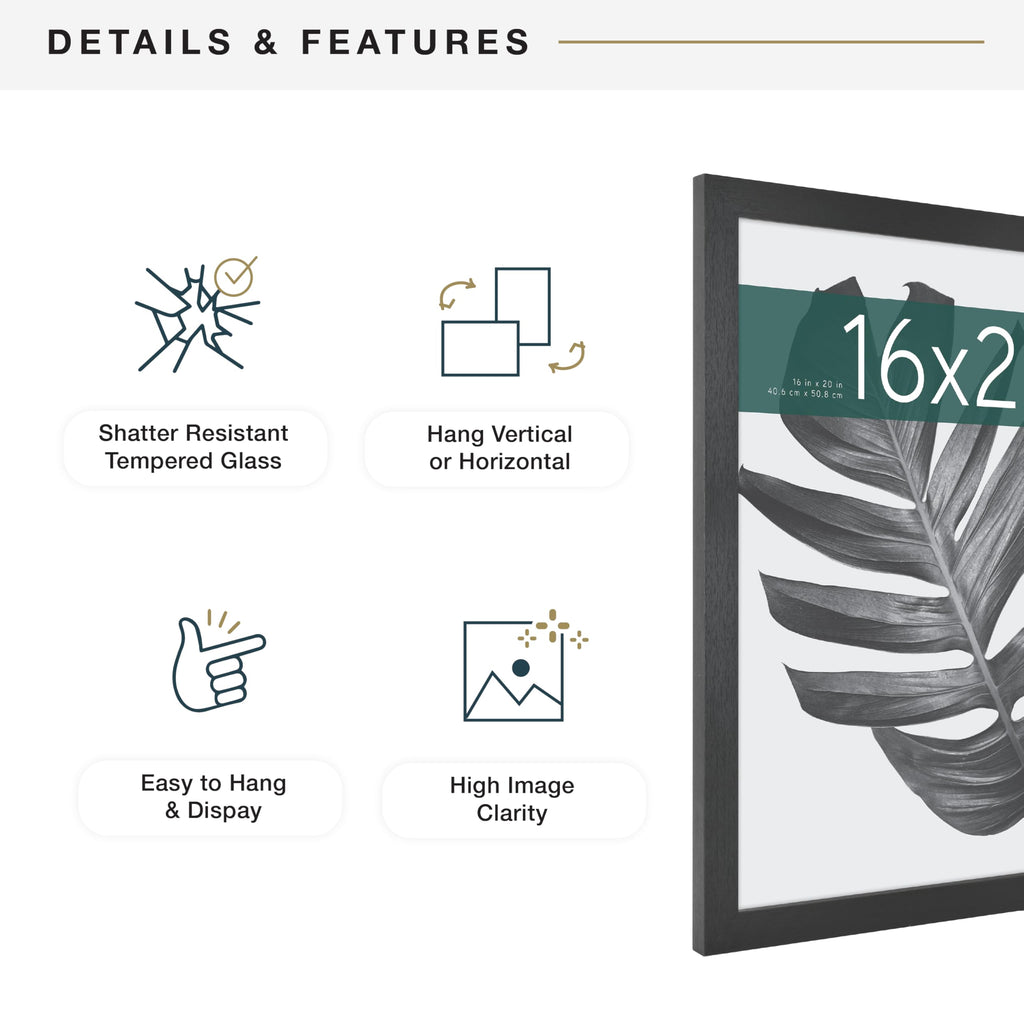 Studio Gallery Poster Frame, 16x20, Black Woodgrain, 1-Pack