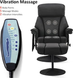 Modern Reclining Swivel Lounge Chair and Ottoman — Black Faux Leather