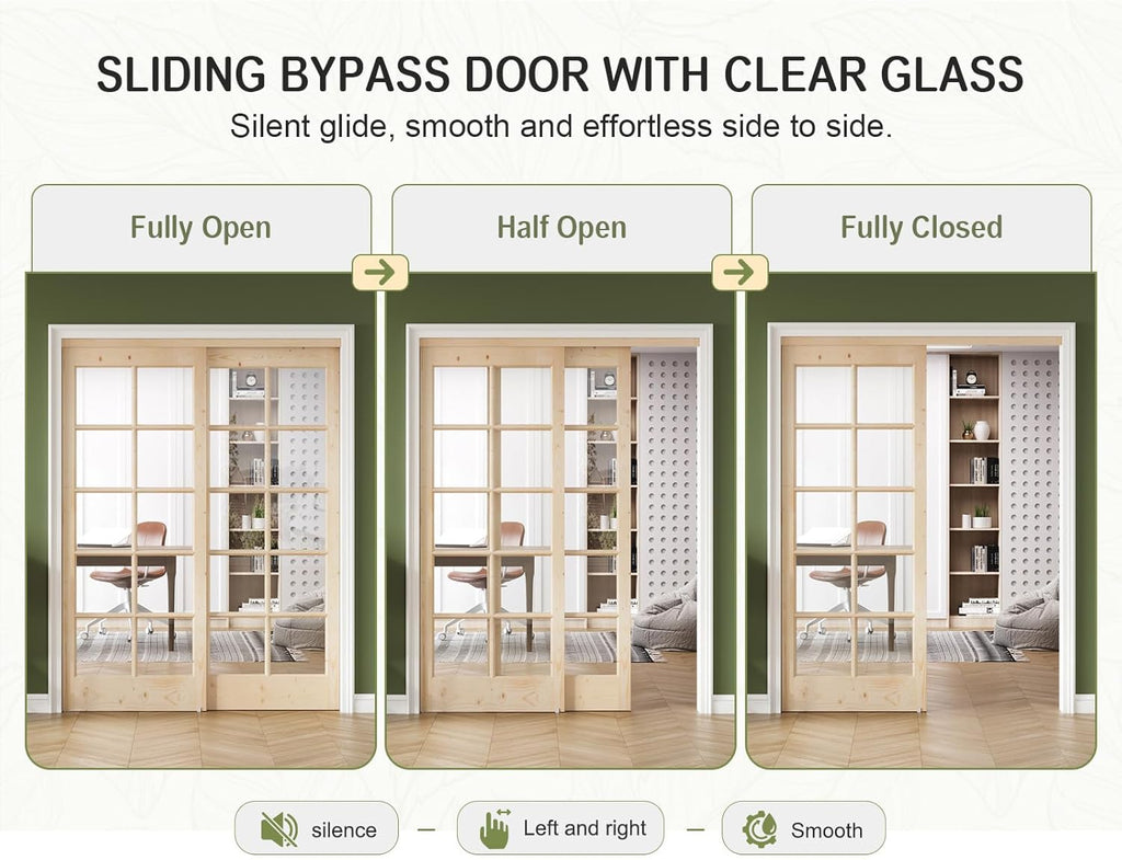 Preassembled Sliding Closet Door 60in x 80in (Double 31in), Spruce Wood Barn Door Slab with Bypass H