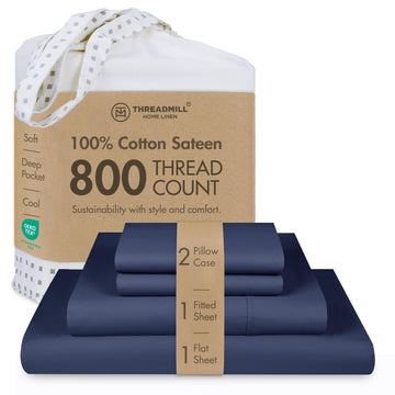 Luxury 800 Thread Count Full Size 100% Cotton Sheets - Folkstone Blue Sateen Weave Bed-Sheets, Better Than Egyptian