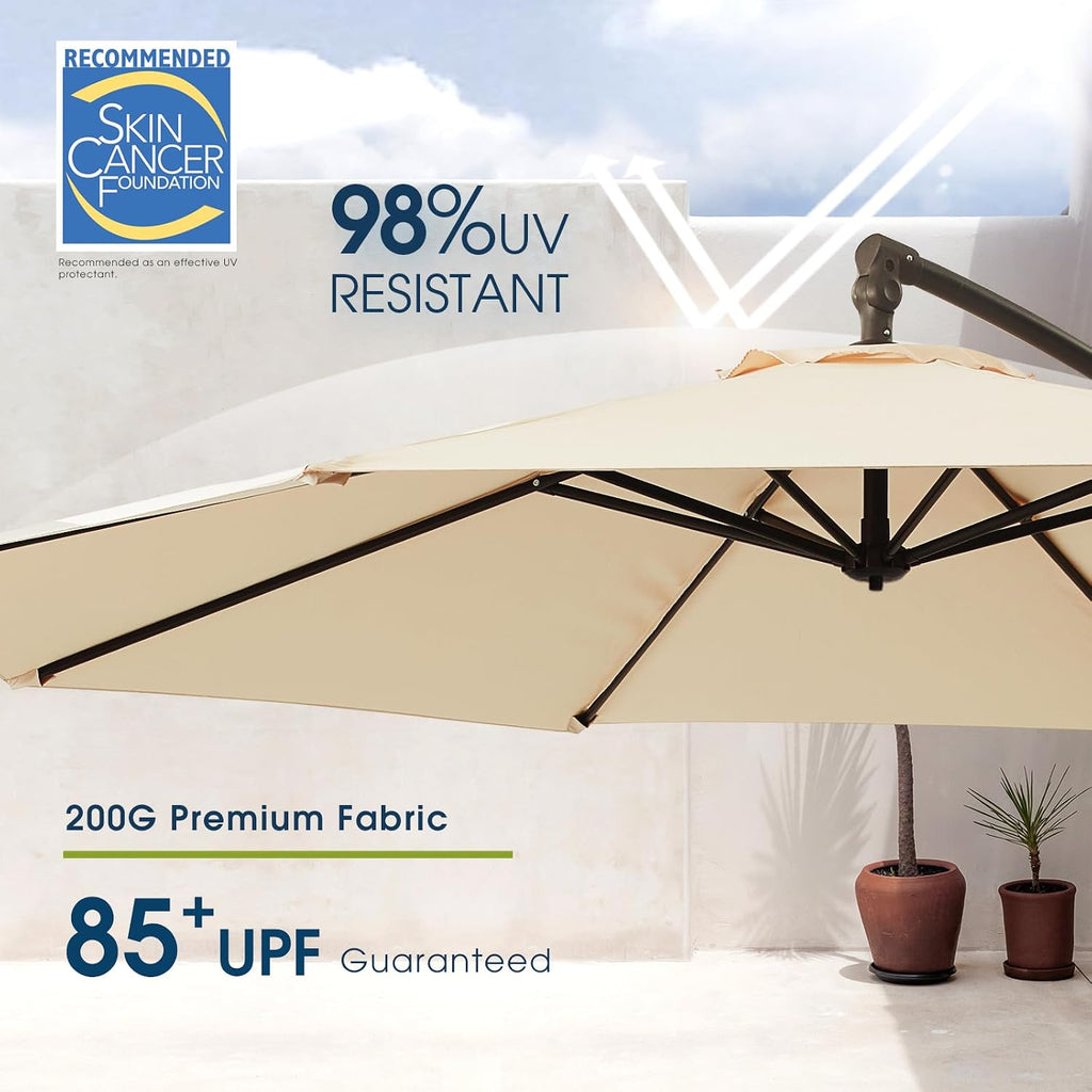 10ft Patio Umbrellas Offset Outdoor Cantilever Hanging Umbrella w/Infinite Tilt