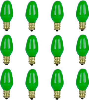7C7 Incandescent Bulb, 7 Watt, Candelabra E12 Base, C7 Small Night Light, Colored Bulb, Green