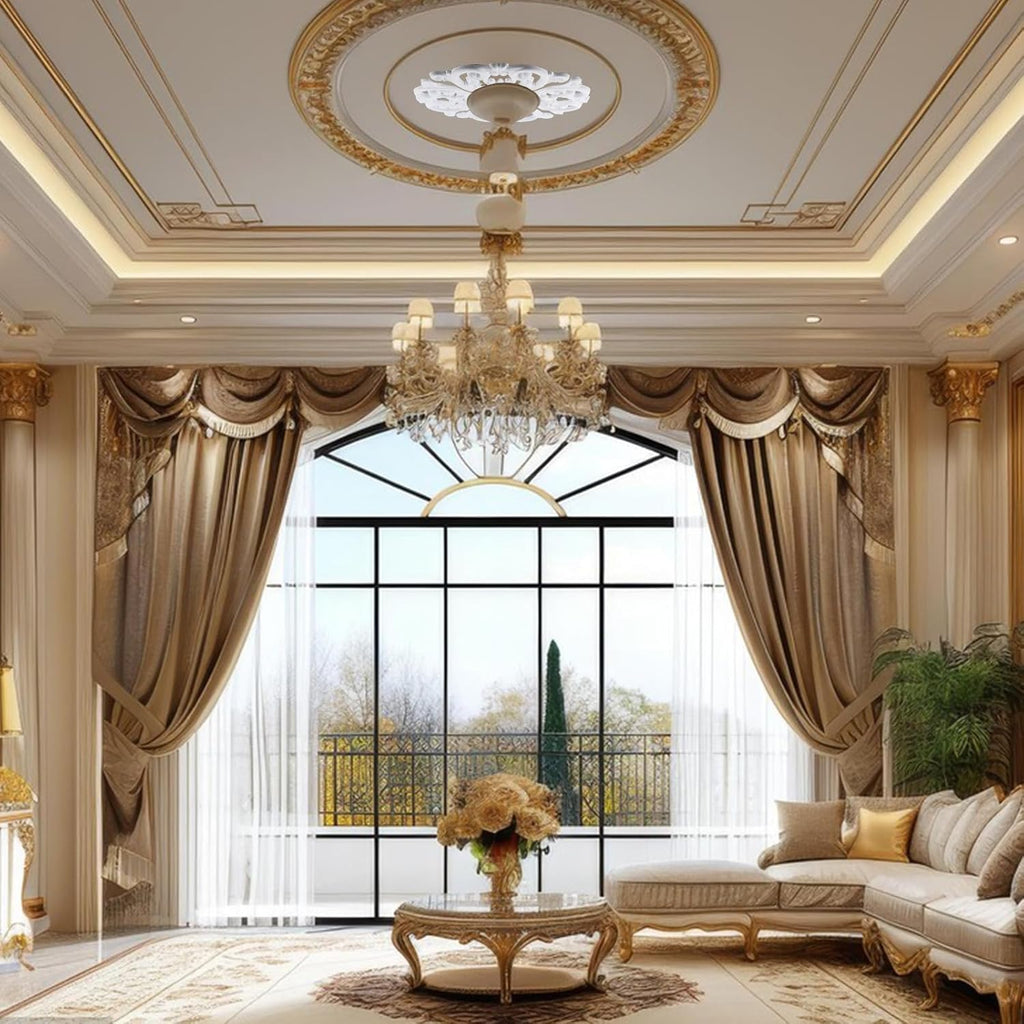 1PCS PU Ceiling Medallion Decorative Ceiling Fan Medallion White Round Home Lighting Living Room Aisle Ceiling