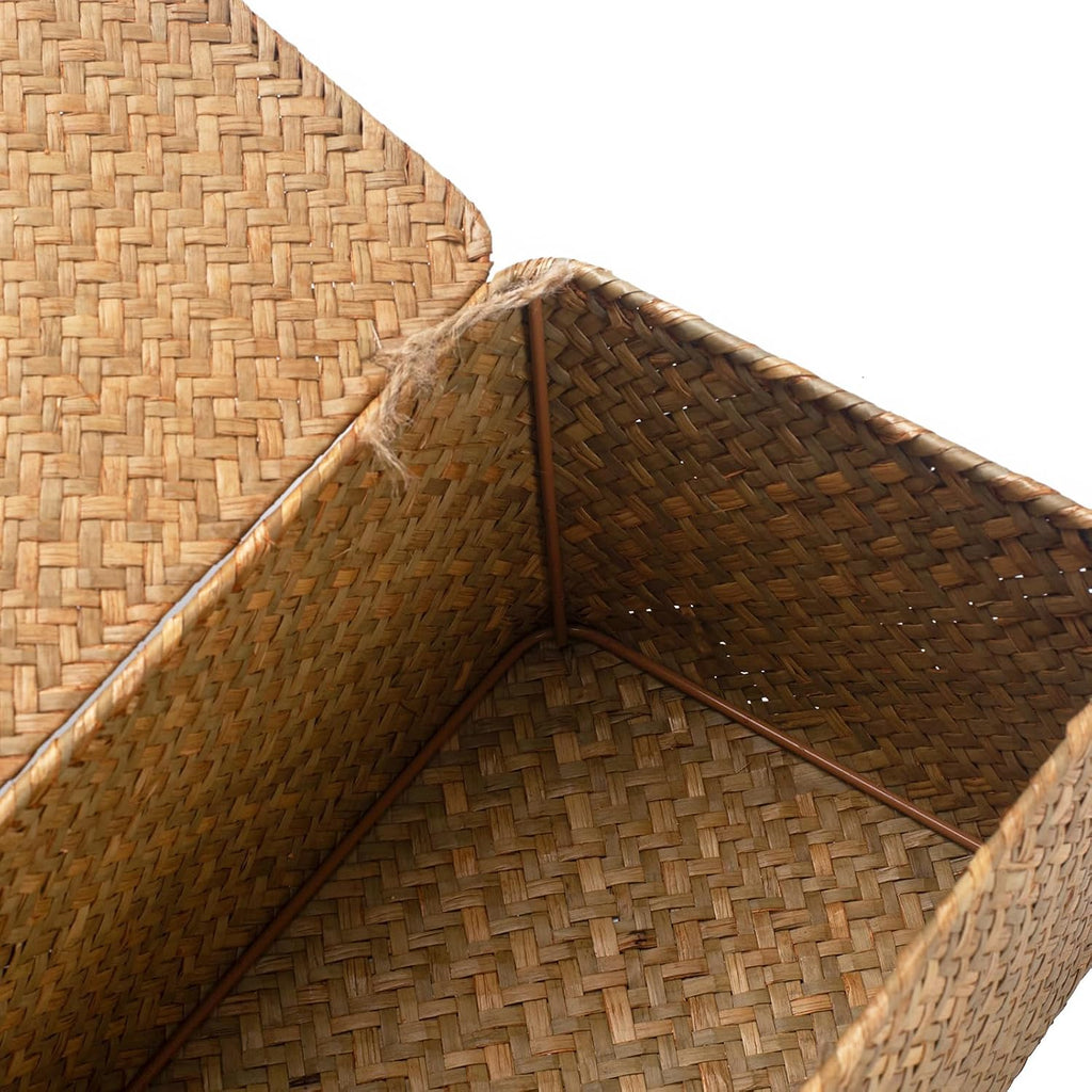 Wicker Basket with Lid, Seagrass Storage Basket, Woven Baskets for Storage, Decorative Storage Baskets for Shelf