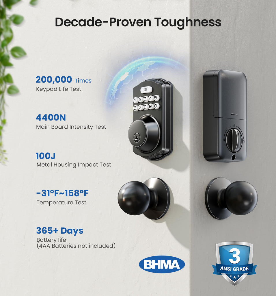 Keyless Entry Deadbolt Door Lock with Knobs, Matte Black
