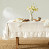 Ruffle Farmhouse Rustic Rectangle Natural Stonewashed Cotton Tablecloth (60x120 inch, White)