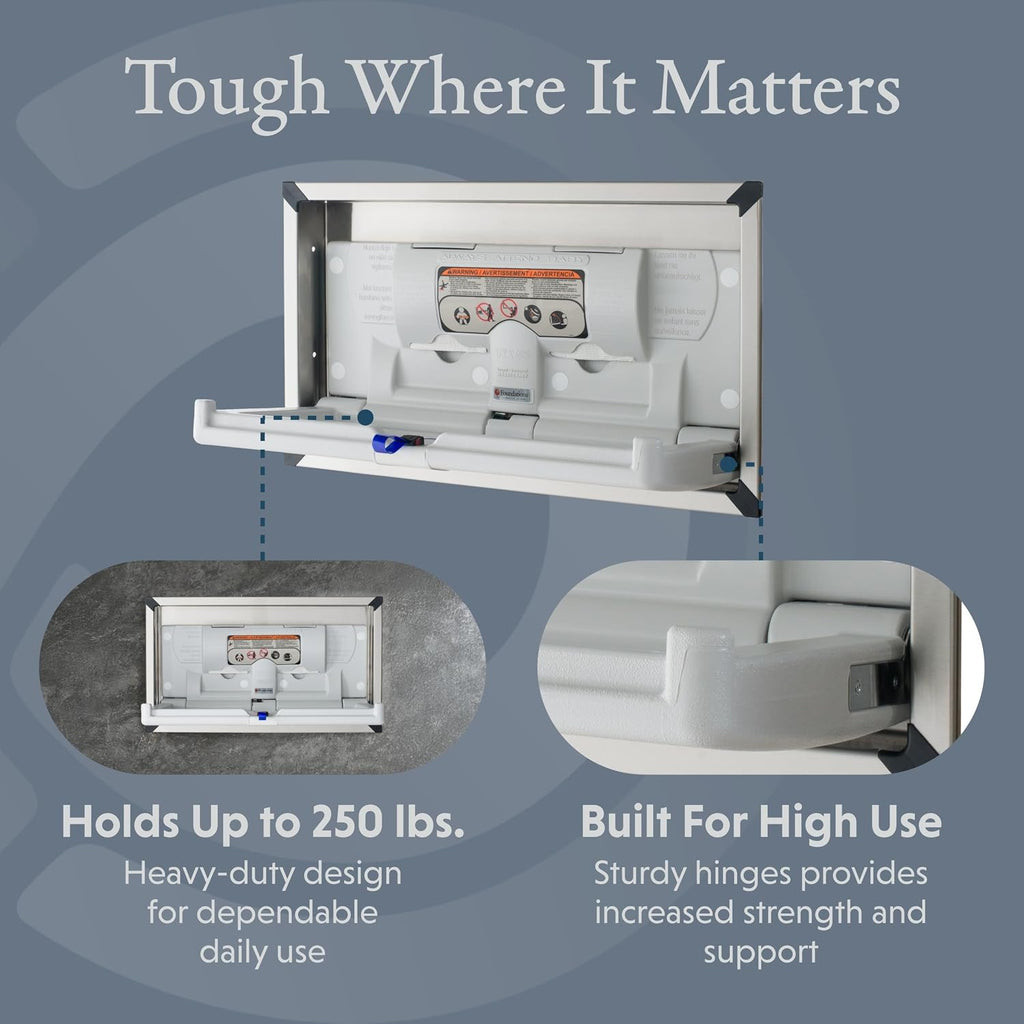 Origin Recessed Changing Station, Stainless Frame, Stainless/Gray | Built-in recessed HDPE table, stainless housing;
