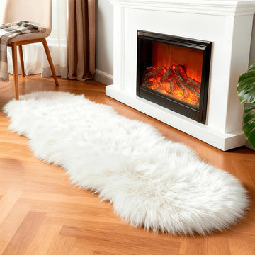 Faux Fur Sheepskin Fluffy Shag Fuzzy Rug, White, 2x6 ft Runner