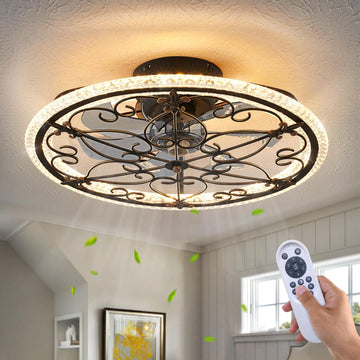 Caged Ceiling Fan with Lights Remote Control, 6 Speeds 3 Color Farmhouse Industrial Ceiling Fan with Light