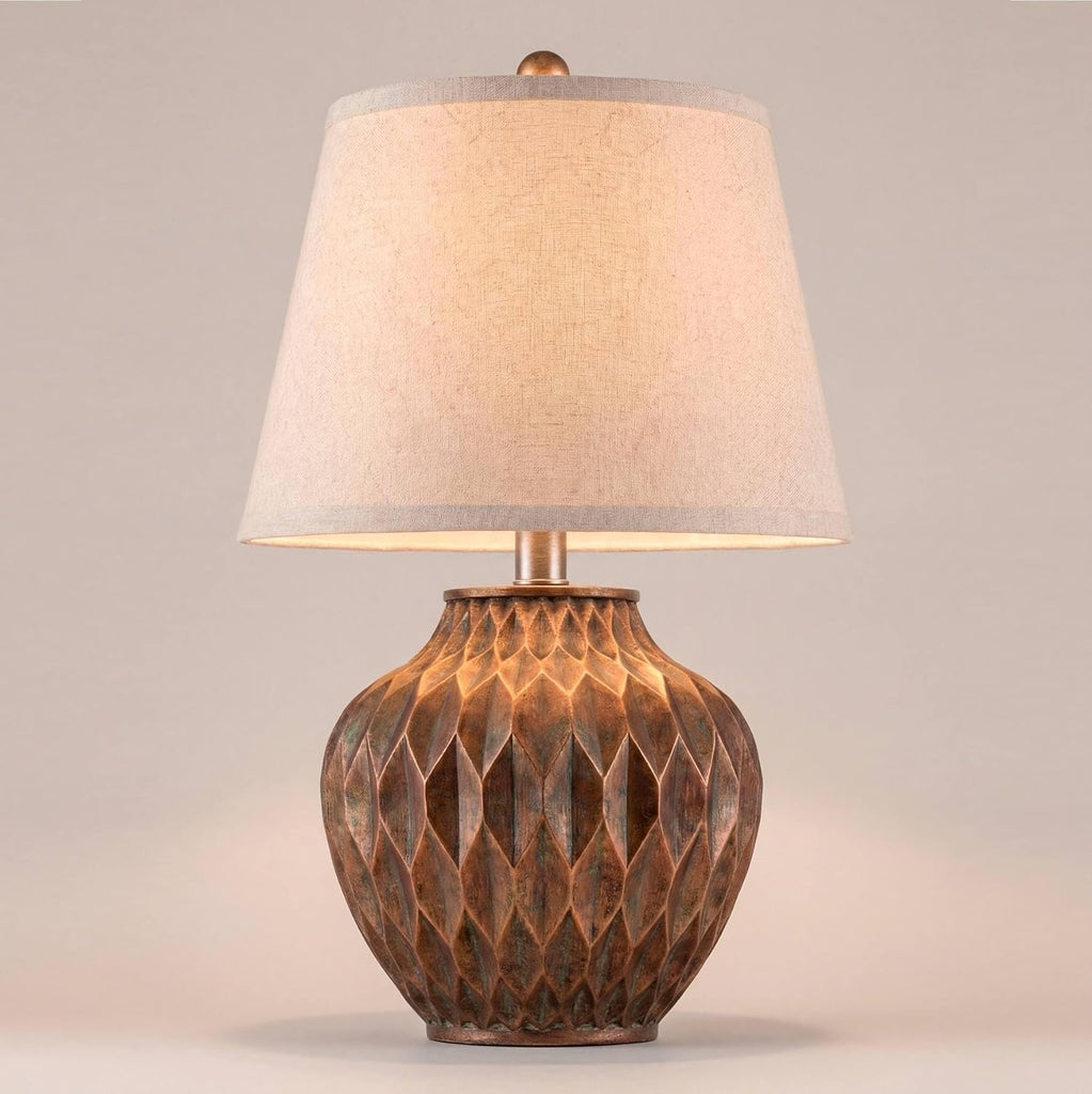 Buckhead Modern Accent Table Lamp 22" High Warm Bronze Brown Sculptural Geometric Textured Urn Tapered Fabric Drum