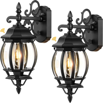 Dusk to Dawn Outdoor Lighting Fixture for House, Black Exterior Wall Light Wall Mount Sconce with Tempered Glass