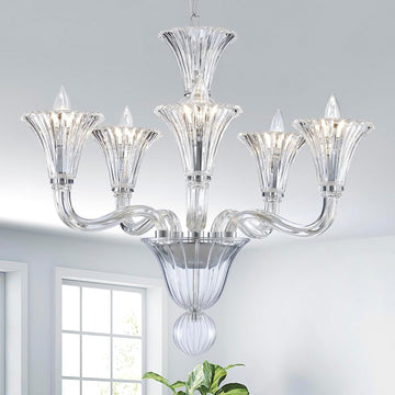 5 Light Crystal Chandelier, Modern Dining Room Light Fixture, Clear Crystal Pendant Light for Bathroom Bedroom Livingroom, D19xW19xH23, E12 Socket