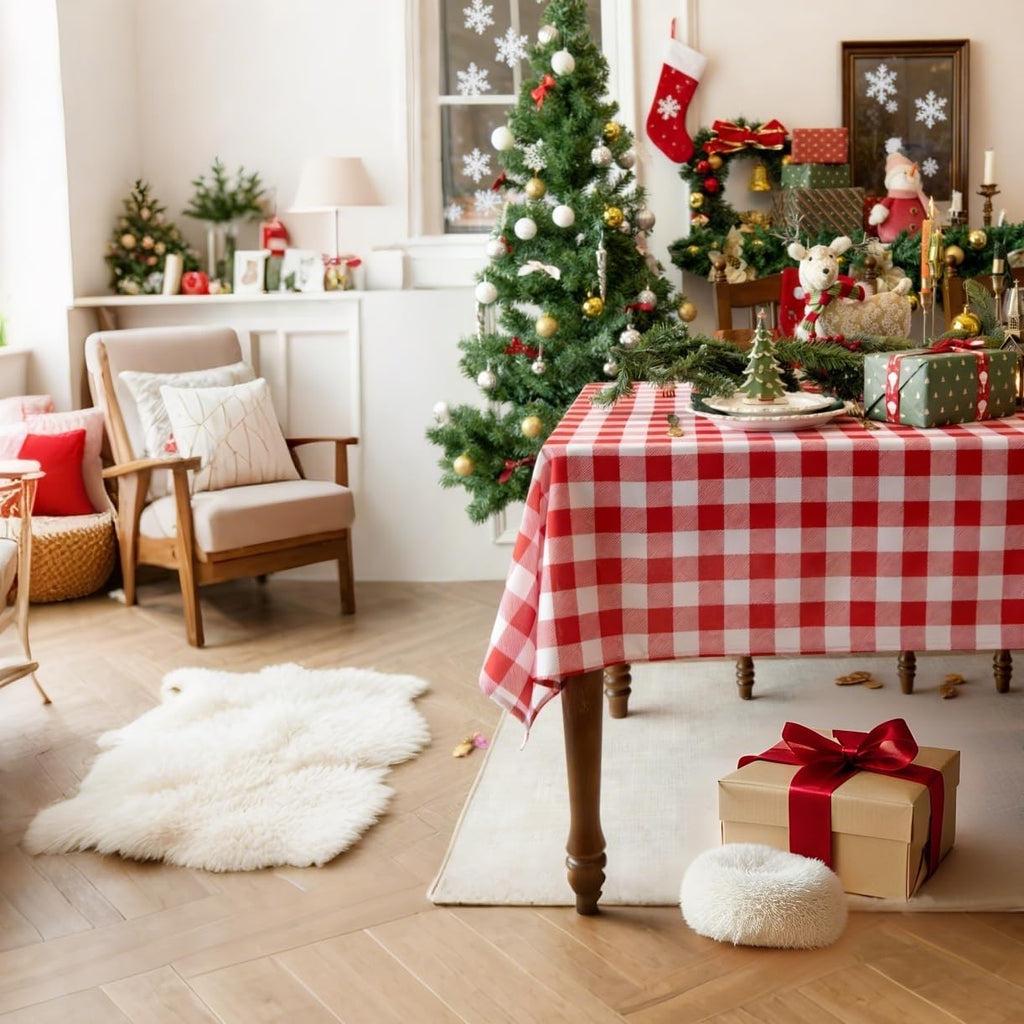 Waterproof Checkered Tablecloth Fabric - Rectangle 58x84 Inch Classic Gingham Buffalo Plaid Table Cloth for