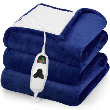 Heated Blanket Electric Throw 50"X60", Heating Blanket with 10 Heat Levels 8 Hours Auto-Off, Fleece Soft Sherpa