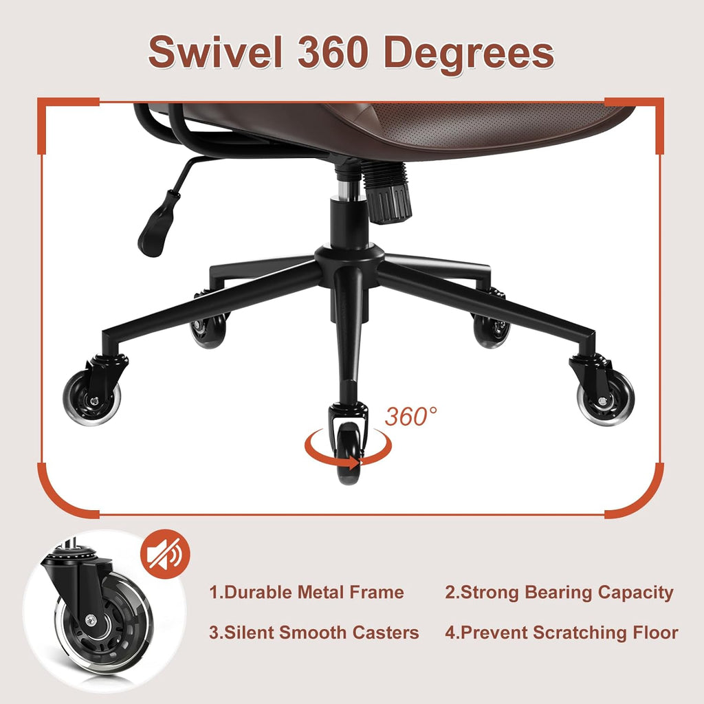 Home Office Desk Chair, Adjustable Comfy with Wheels,Leather with Removable Armrests, Office Desk Chair with Lumbar