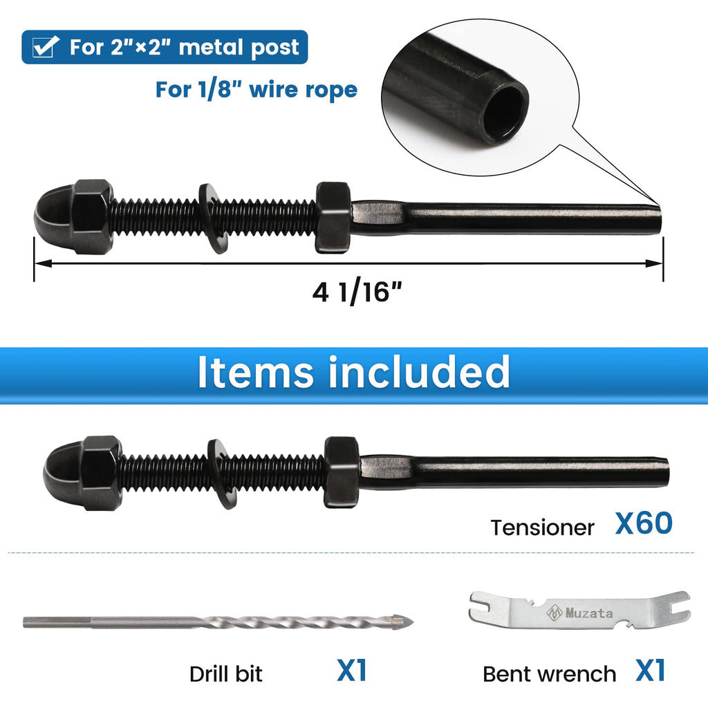60Pack Black Cable Railing Hardware Threaded Stud Tensioner CR23