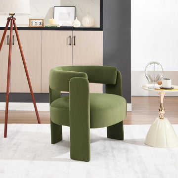 Accent Chair Living Room Velvet Upholstered Barrel Armchair Modern Curved Back Lounge Seat Plush Cushion Reading Sofa