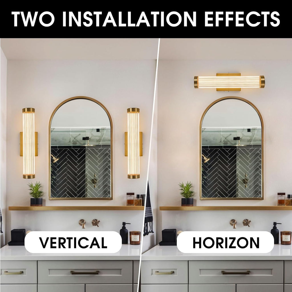 Gold Modern LED Wall Sconce, 3CCT Wall Sconces Dimmable Glass Sconce Wall Lighting Indoor Wall Mount Bathroom Vanity