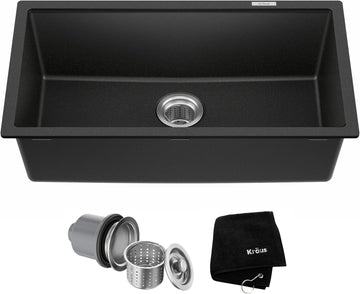 Black Onyx 31 in Undermount Granite Kitchen Sink KGU-413B