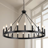 Wagon Wheel Chandeliers 40Ò 20-Light, Black Modern Farmhouse Chandelier with Adjustable Height, Hanging Island Light Fixture for Dining Living Ceiling Room Outdoor A105-B0CGZQTMNP