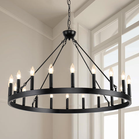 Wagon Wheel Chandeliers 40Ò 20-Light, Black Modern Farmhouse Chandelier with Adjustable Height, Hanging Island Light Fixture for Dining Living Ceiling Room Outdoor A105-B0CGZQTMNP