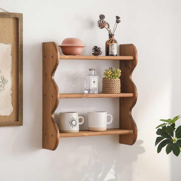 100% Solid Wood Wall Shelf 3-Tier, Rustic Floating Shelves Wall Mounted Storage Rack, Farmhouse Decor Hanging Shelf