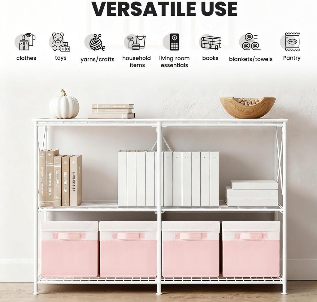 Large Closet Organizer Bins with Lids 4 Pack - 23 QT Collapsible Decorative Storage Boxes with Lids - Clothes Storage