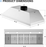 42 Inch Stainless Steel Range Hood Insert 1150 CFM 4 Speed LED Lights Dishwasher-Safe Baffle Filters