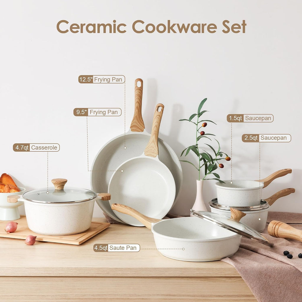 16Pcs Ceramic Cookware Set Non toxic, Pots and Pans Set Non Stick | Induction Compatible, Even Heating, Durable, Easy