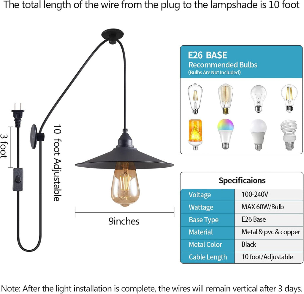 Hanging Lamp with Plug in Cord Outdoor Lamps for Patio Waterproof Pendant Light with Plug Outdoor Lamps for Patio
